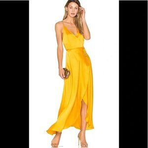 NWT - Two Arrows Yellow Satin Wrap Dress - Revolve